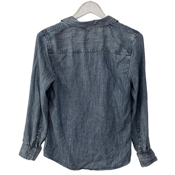 Crown & Ivy Chambray Denim Button Down Long Sleeve Shirt with Jeweled Pocket - Picture 2 of 8